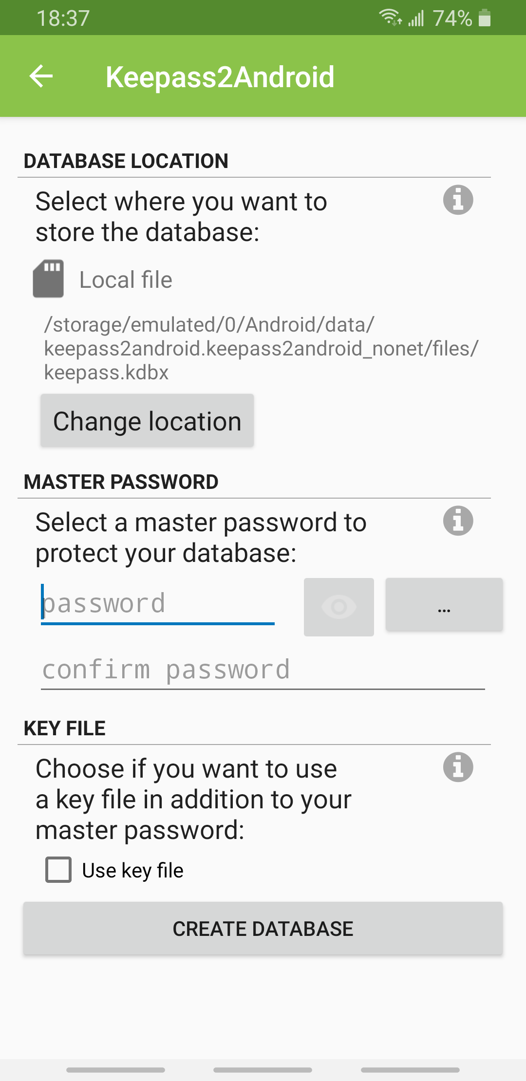 Keepass2Android's Database Path