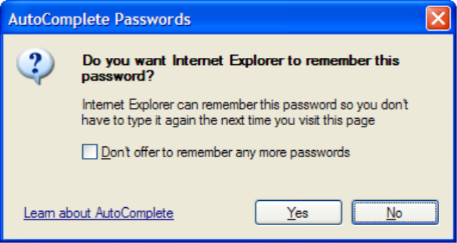 AutoComplete Passwords in Internet Explorer